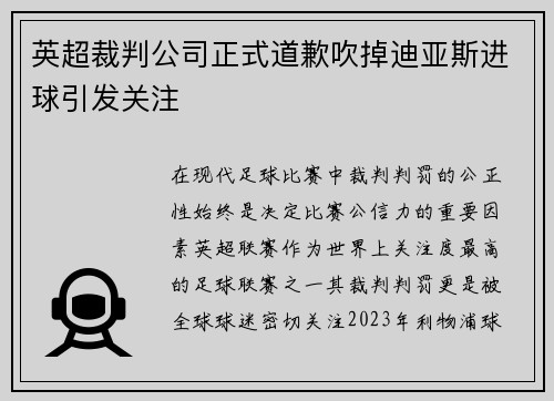 英超裁判公司正式道歉吹掉迪亚斯进球引发关注